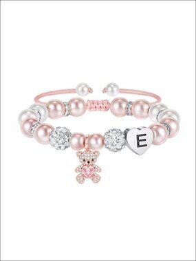 Bear Initial Charm Bracelet Cubic Zirconia Adjustable 6-10 Inches Gift Set